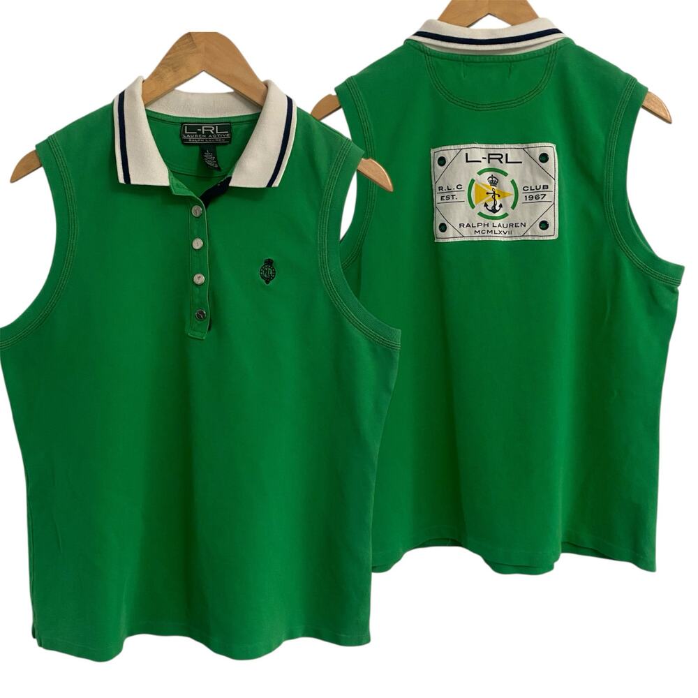 Lauren Ralph Lauren Green Sleeveless Polo Tank Top Women's Large Patch Nautical